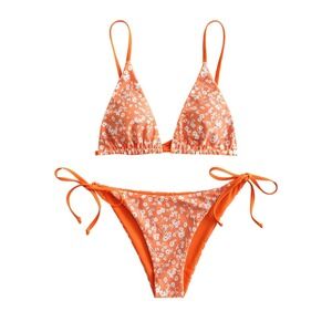 ZAFUL Women's Triangle Bikini Floral String Bikini Set Two‎ Piece Swimsuit US 4